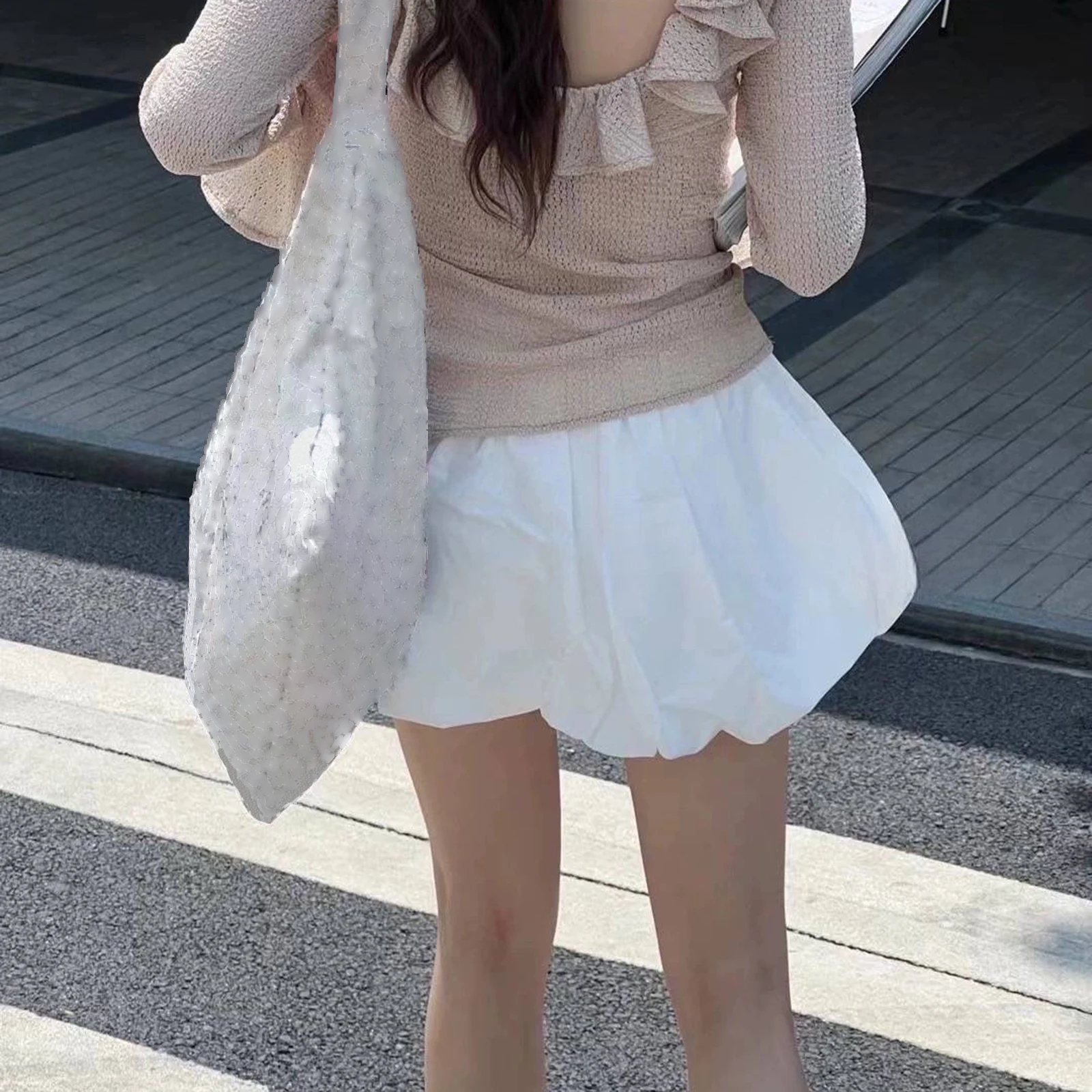 Vrouwen korte mini bubble rokken casual zomer effen kleur elastische trekkoord rokken voor strandvakantie club streetwear