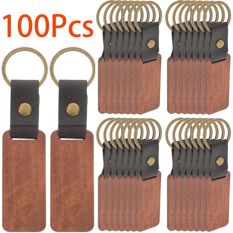 100Pcs Car Keychain Pendant Wood Keychains Anti-loss Safety Waist Tag Pendant