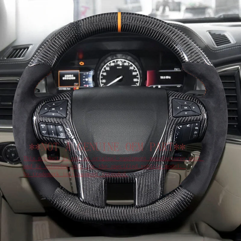 For Ford Steering Wheel Horn Cover Everest Ranger PX2 PX3 Carbon Fiber Alcantara D Shape Sport Horn Shell Decorative Cover