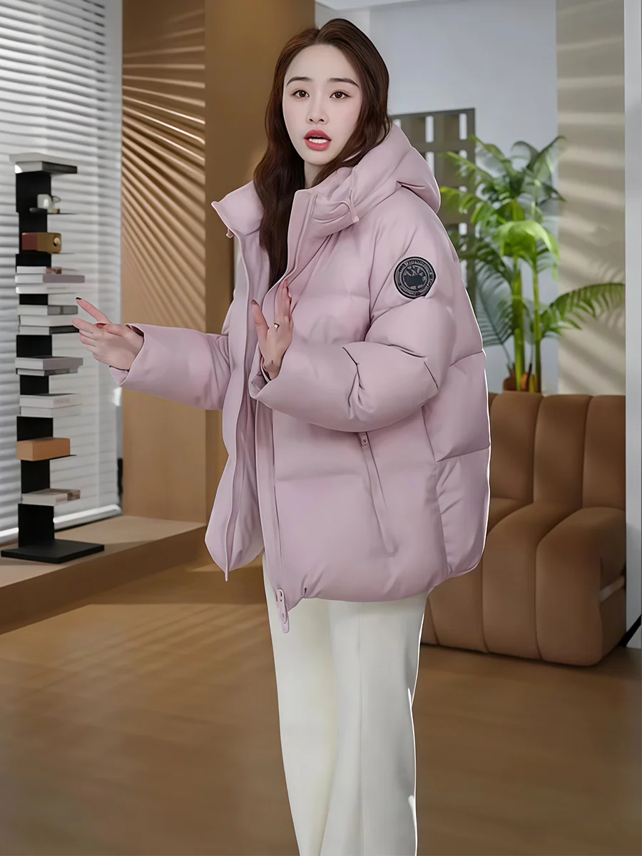 

Повседневная женская зимняя куртка средней длины с воротником-стойкой, розового цвета, из 90% белого пуха, теплая, новая модная модель...