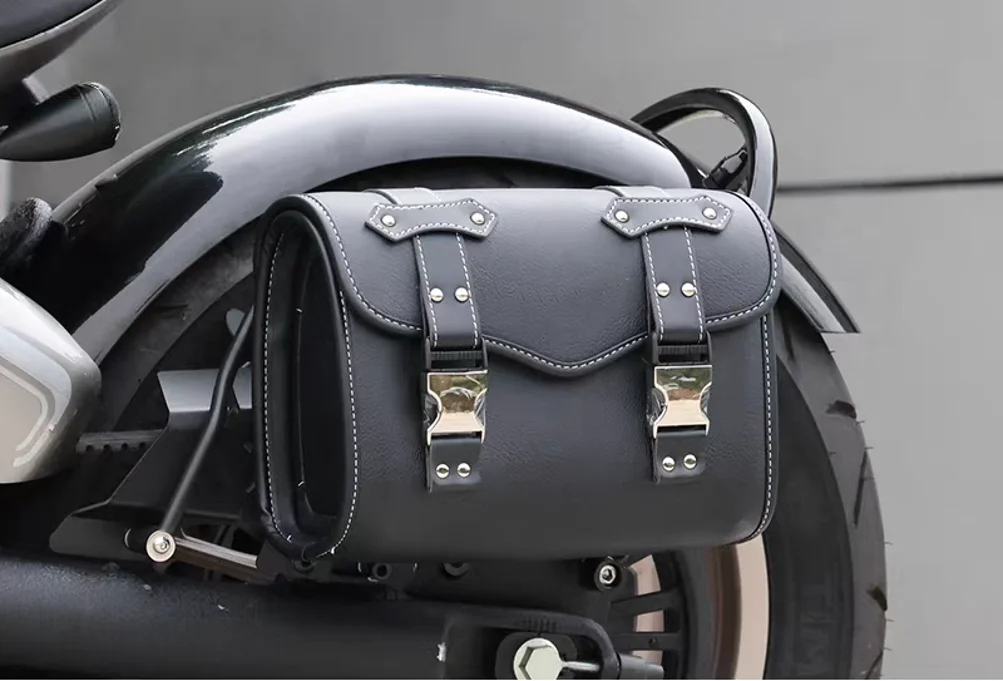 Motorcycle Bag Saddlebags PU Leather Front Fork Tail Saddle Bag Luggage For  Chopper Bobber Cruiser Sportster XL 883 1200 Yamah