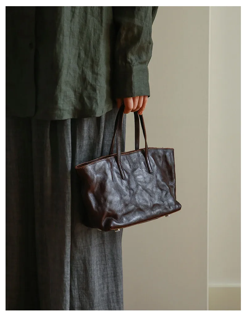 PNDME lässige, handgefertigte Vintage-Handtasche aus Rindsleder, erste Schicht, Damenhandtasche, schlicht, modisch, luxuriös, aus echtem Leder, Damen-Umhängetasche. – Detail 16