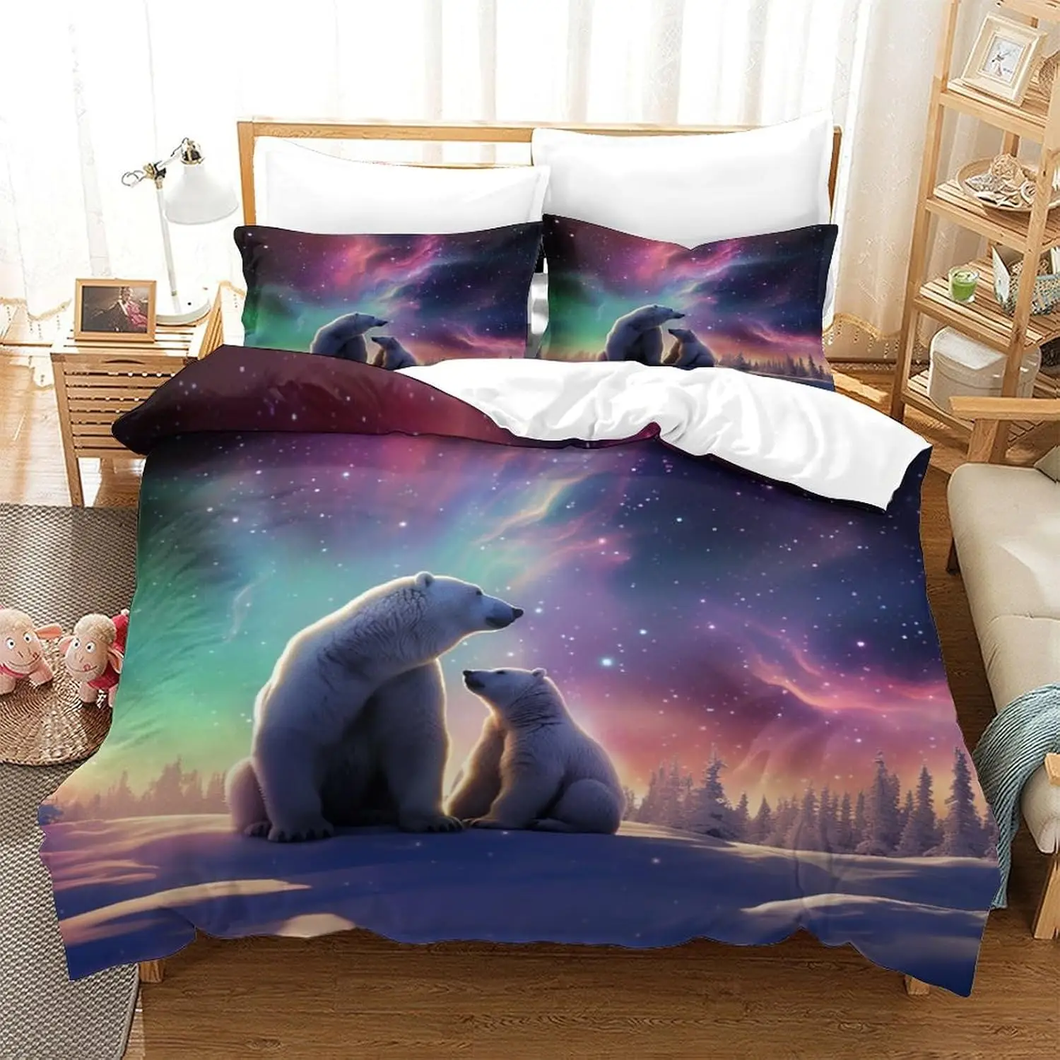 Polar Bear Duvet Cover Twin Queen Cute Arctic Animal Bedding Set Microfiber Lovely Bear Comforter Cover for Children Boys Teens