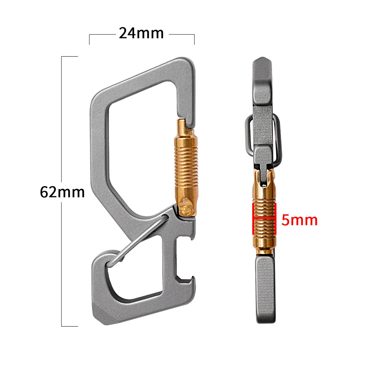 unique design TC4 Ti keychain  titanium  Rectangle  quick release dual end spring load safety Carabiner Hook EDC opener