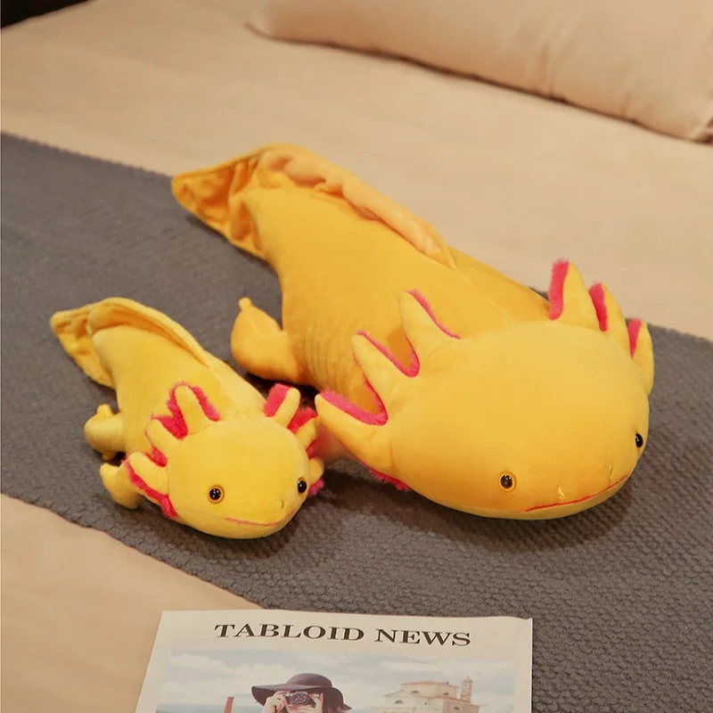 Kawaii Colorful Newt Plush Toy Stuffed Cute Axolotl Salamander Fuzzy Plush Fish Appeasing Long Pillow Cushion Kids Gift