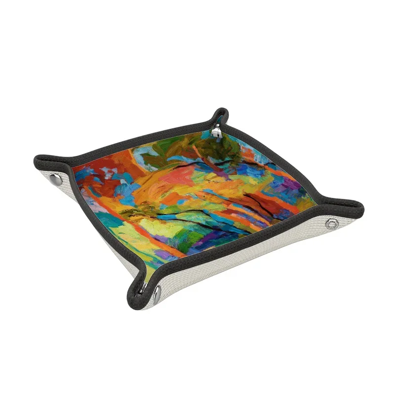 

Color Creative Oil Painting Cosmetics Storage Box Desktop Sundries Storage Basket Fabric Art Jewelry Dish Trays Decorative