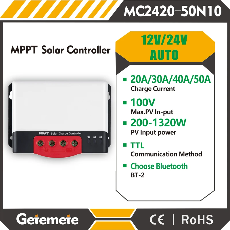 GTMT Max 1320W Input 20-50A Solar Regulator 12V 24V For lithium Battery With BT-2 RM-6 LCD optional MPPT Solar Charge Controller