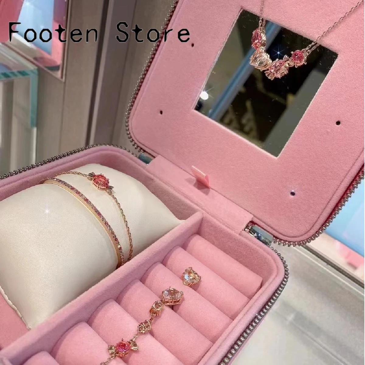 

2025 New Trend Valentine's Day Fine Jewelry Sets Charm Pink Love Crystal Fashion Necklaces Earrings for Women's Anniversary Gift