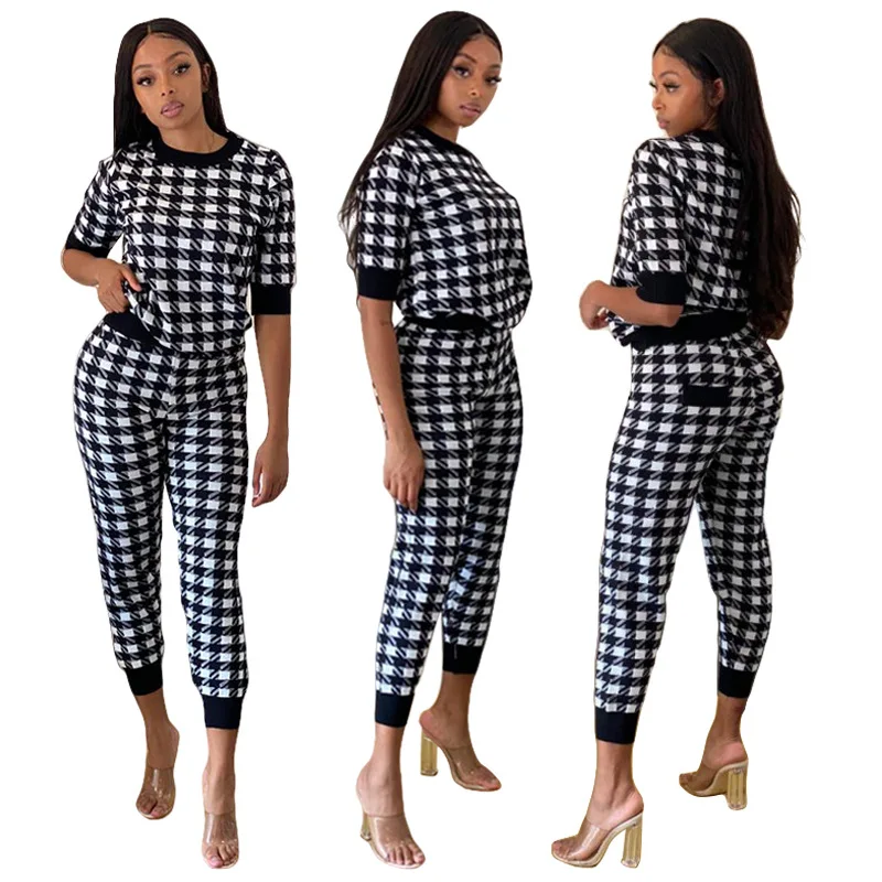 

New Black White Plaid Sports Two Piece Set Tight And Sexy Zhigong K9707 Please offer a refund when out of stock