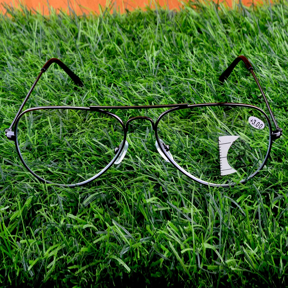 Alloy Oversized Delicate Hinge Pilot Grey Frame Cool Men Progressive Multifocal Limited Reading Glasses +0.75 to +4