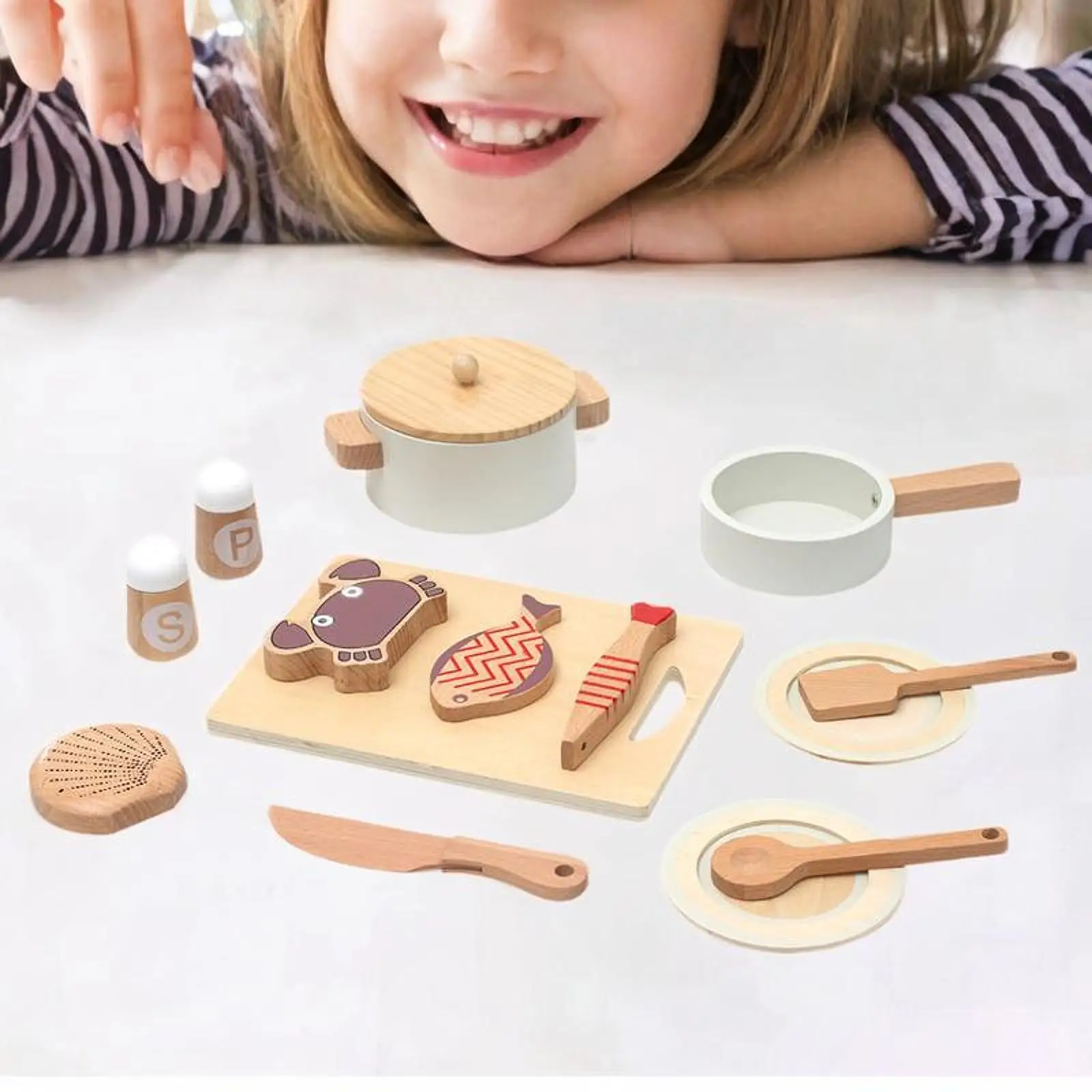 Simulated Wooden Cooking Toy Sturdy Multipurpose for Kids 3 4 5 6 Years Old