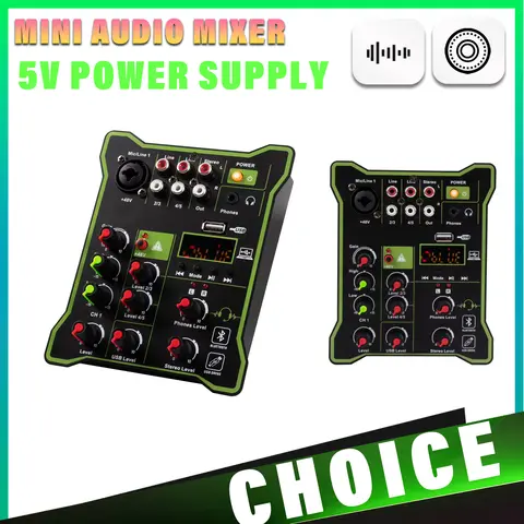 Mini Mixing Console Podcast 4 Channels Sound Card Audio Mixer Individual 48V Bluetooth USB PC Play Record