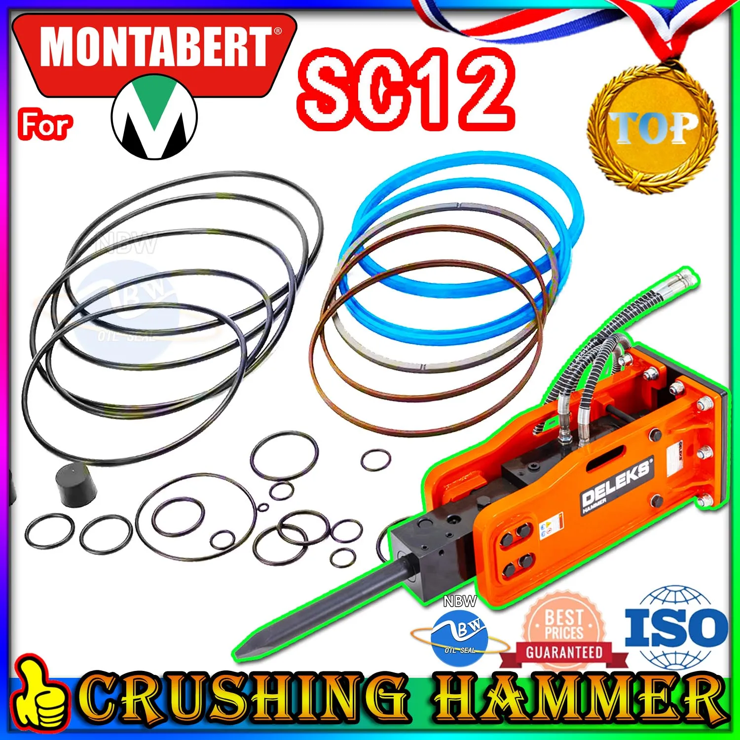 For Montabert SC12 Crushing Hammer Oil Seal Repair Kit Excavator Hydraulic Cylinder Broken Breaker Dustproof NBR FKM BOOM Rod