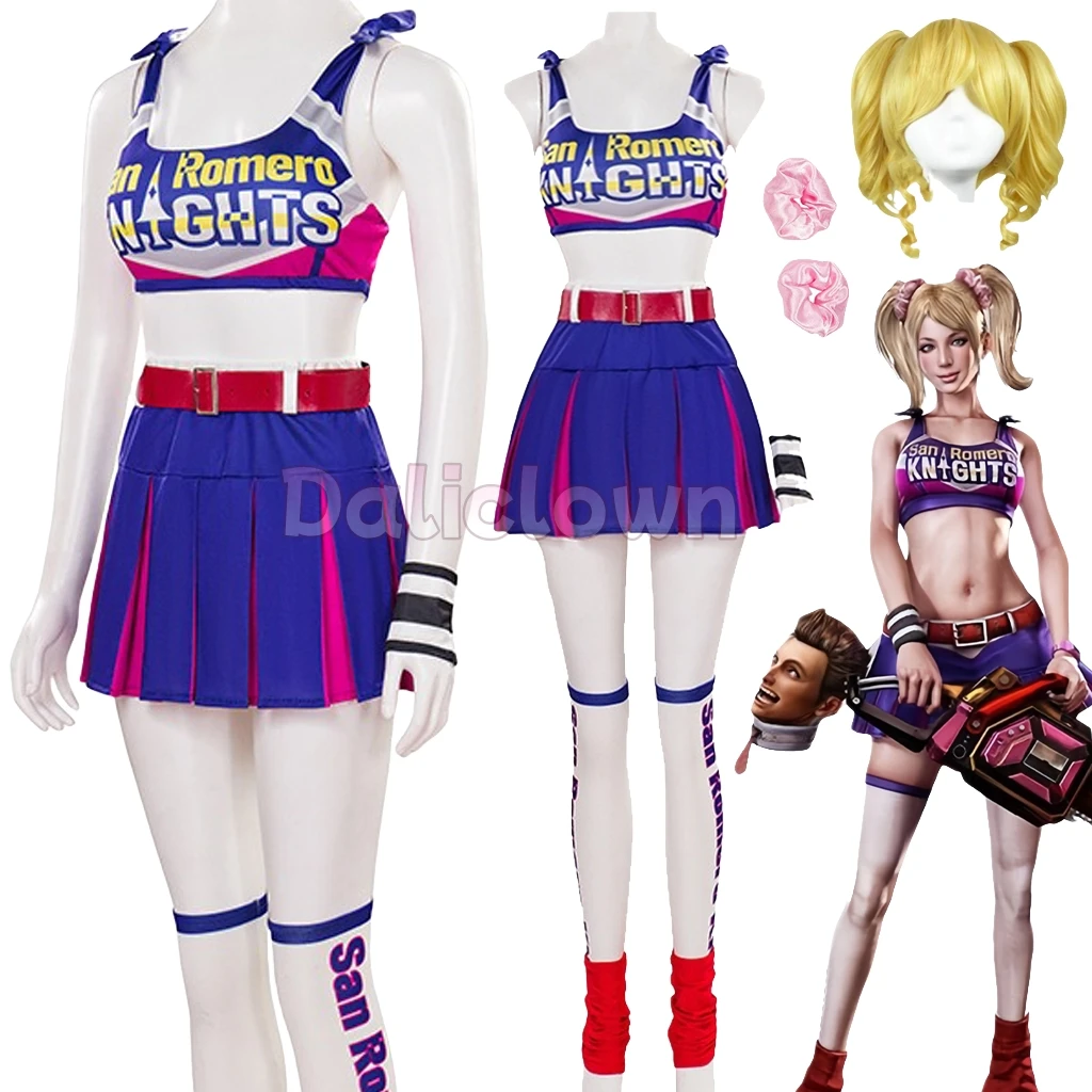 Lollipop Chainsaw Cosplay Juliet Starling Cosplay Kostüm Uniform Perücke Cosplay Frauen Kleid Outfit Full Set Party Karneval Kostüm