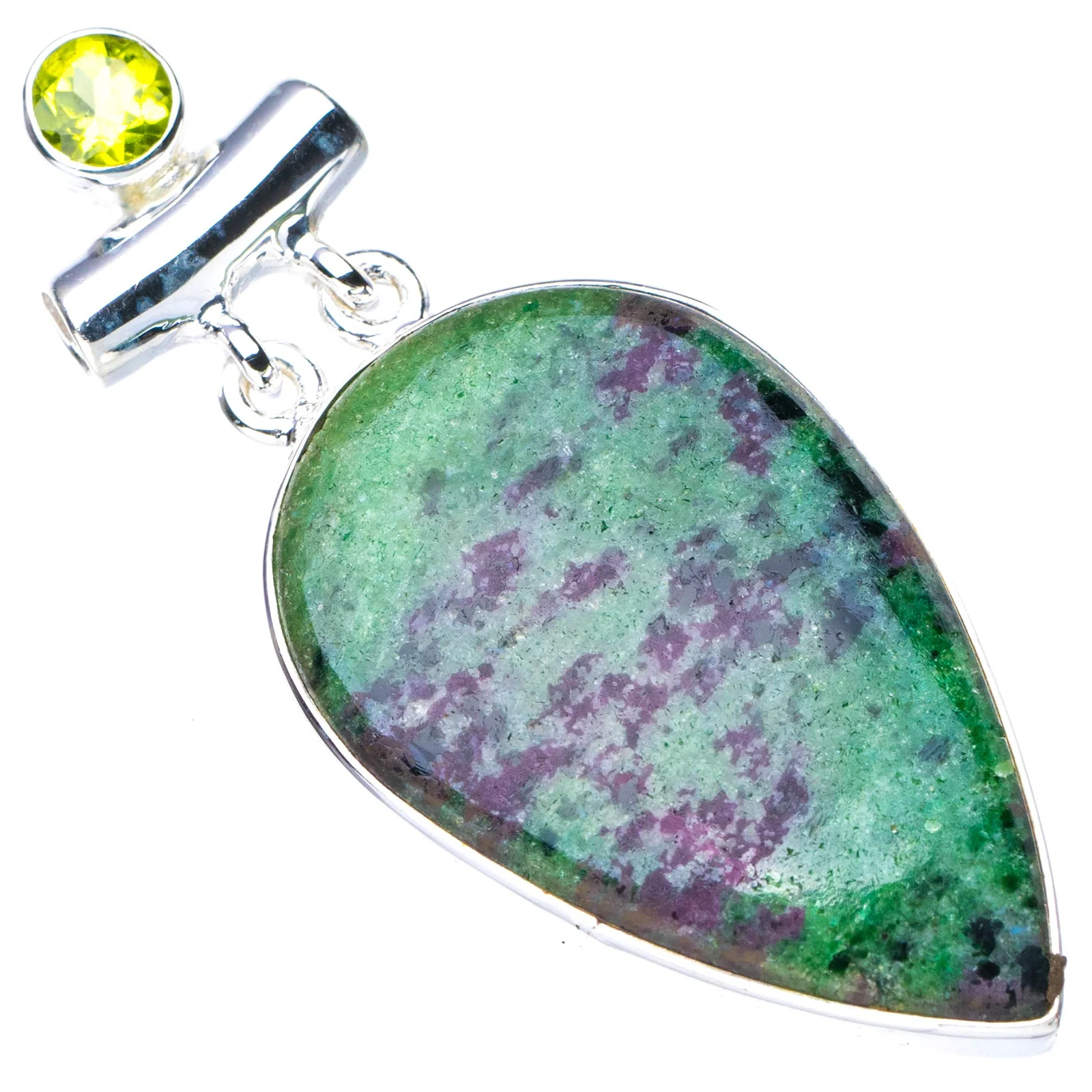 

StarGems Natural Ruby Zoisite Peridot Handmade 925 Sterling Silver Pendant 2" E4242