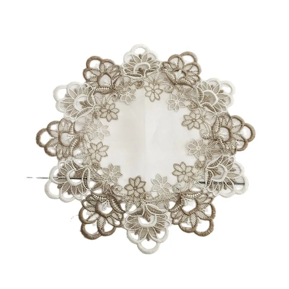 Exquisite Round Lace Placemat Embroidery Table Mat Decorative Fabric Coaster Minimalist Dining Room Coffee Table Decor