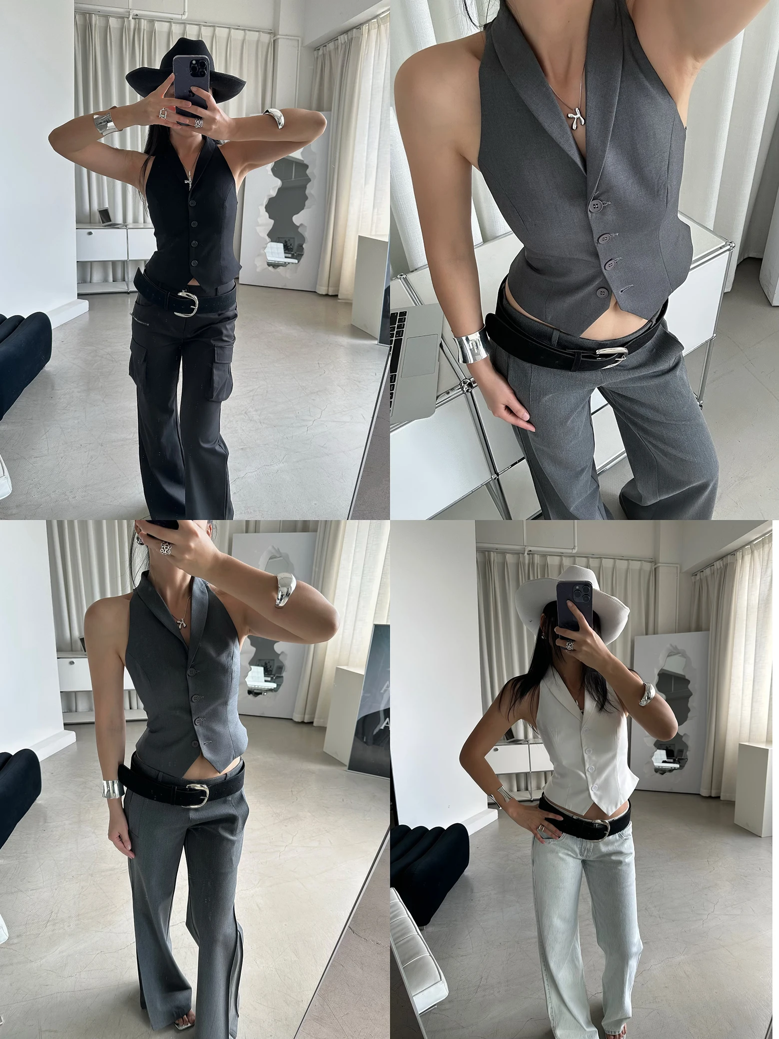 

Women Sleeveless Button Up Vest Top Outfit