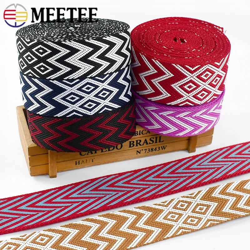 2/3/5Meters Meetee 38mm 2mmThick Polyester Jacquard Ethnic Webbing Luggage Strap Ribbon Trim Sewing Bias Tape Bag Belt Accessory