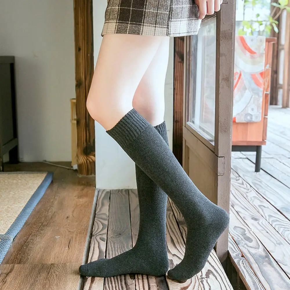 Cotton Winter Compression Stocking Knee High Thicken Warm Long Leg Terry Socks Solid Color Breathable Thermal Calf Socks