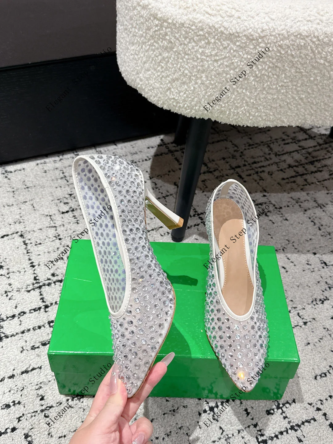 

Women's Shoes Crystal-embellished Leather-trimmed Pumps Heeled Stretch Crystal Mesh Bride Bridesmaids