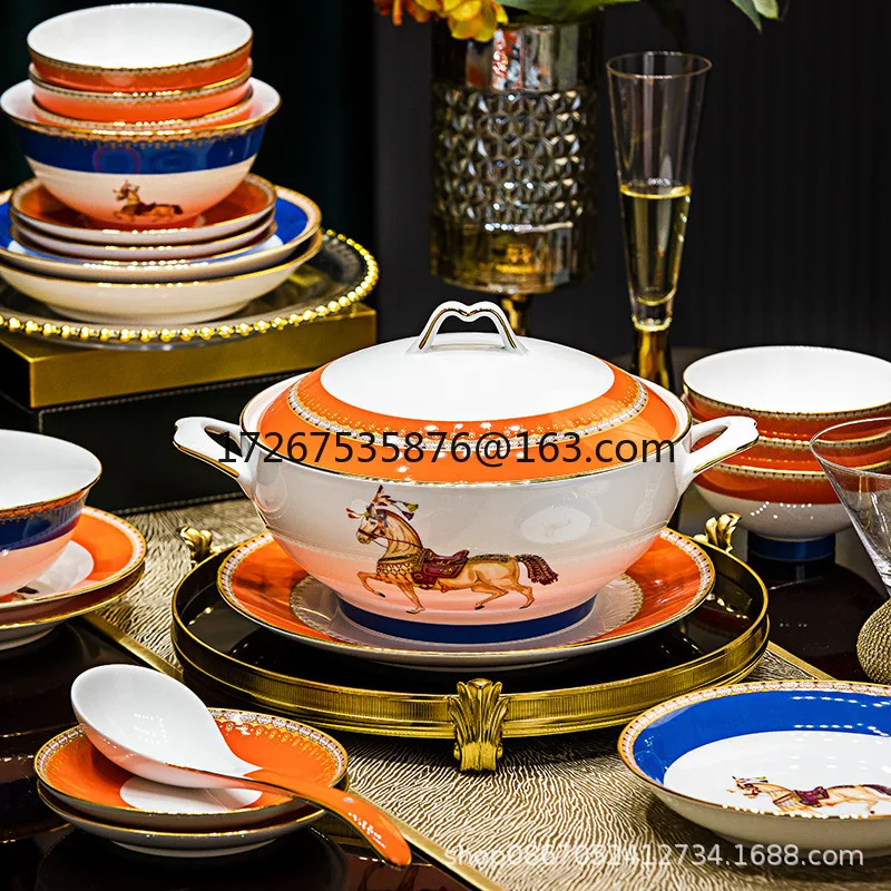 

Dish set Household European Phnom Penh ceramic tableware set Ceramic bowls, plates, spoons, gifts