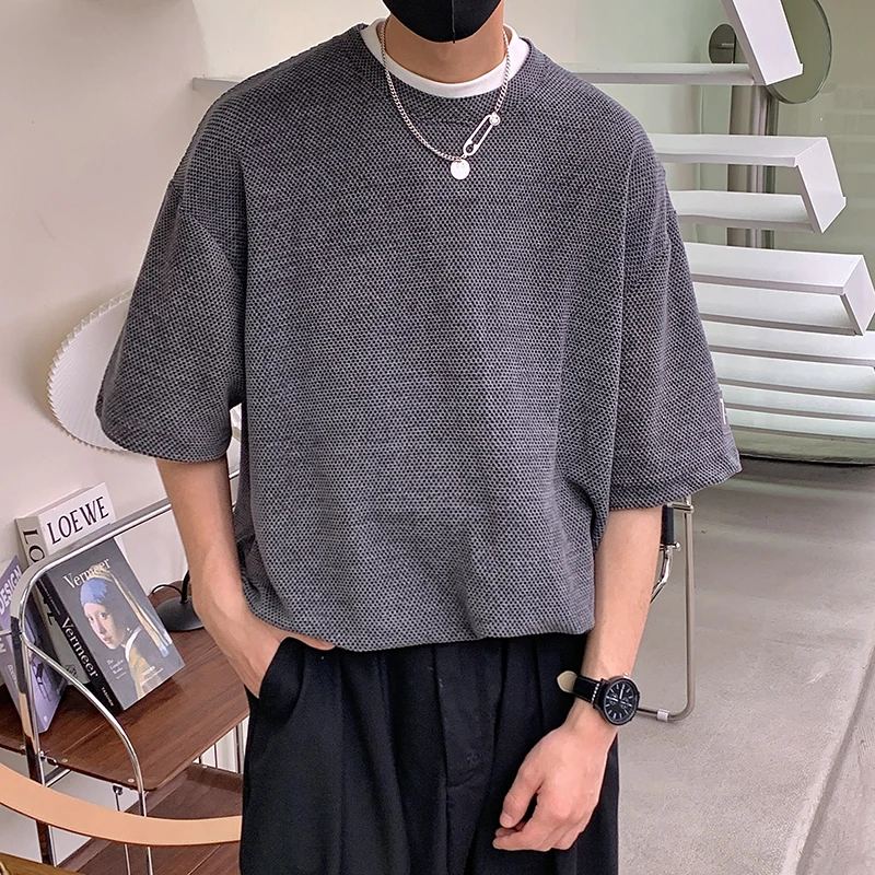 Solid Hip Hop Loose Mens T-shirts Casual Chic Coffee/Gray/Black 2023 Summer Short Sleeves Streetwear Tshirt Tees Oversize 3XL