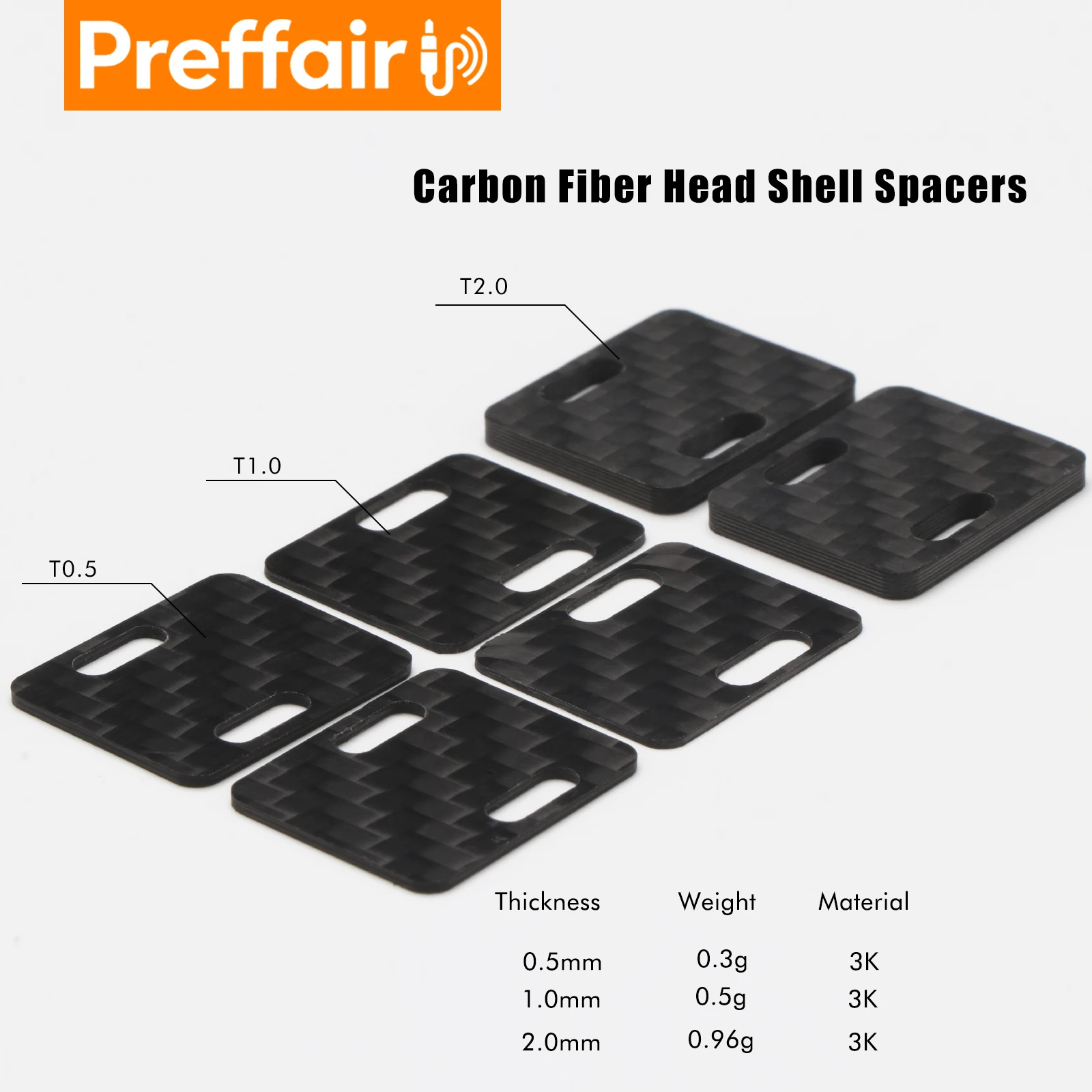 Preffair 3K Carbon Fiber Headshell Spacer – Precision VTA Adjustment & Vibration Damping 0.5/1.0/2.0mm