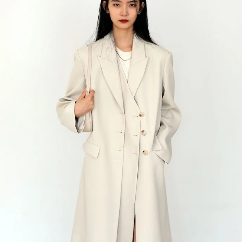 Autumn Winter Women Blazer Long Trench Coat Luxury Windbreaker Office Ladies Outerwear Double-breasted Jacket Korean Chic Coats