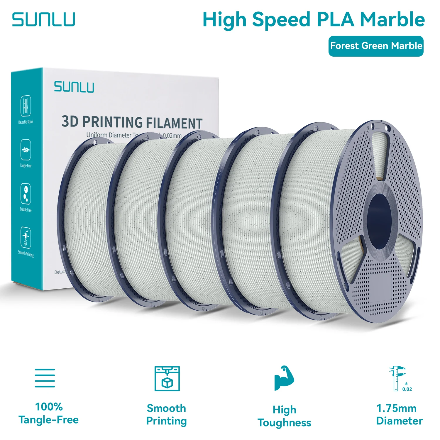 SUNLU PLA Marmer Filament 1.75mm Netjes Gewikkeld Natuurlijke Marmerstructuur 600mm/s Hoge Snelheid PLA Filament voor de Meeste FDM 3D Printers 5KG
