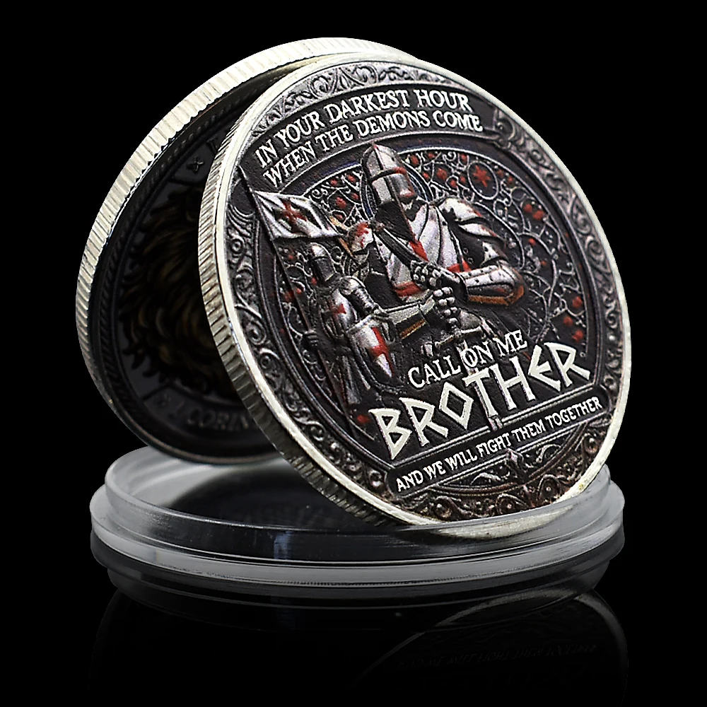 Brotherhood of Knights Challenge Coin Double Sided Medieval Warrior Collectible Token Inspirational Gift Souvenir