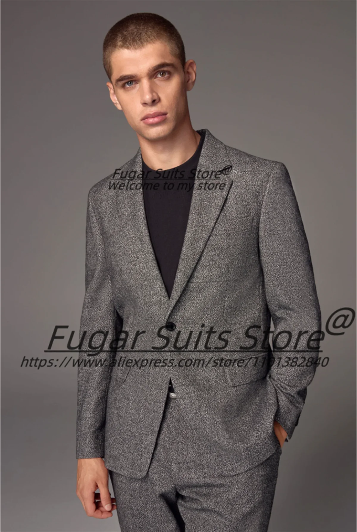 

Classic Dark Grey Wool Men Suits Slim Fit Notched Lapel Groom Wedding Tuxedos 2 Pieces Sets Elegant Male Blazers Costume Homme