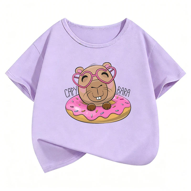 Funny T-Shirt Capybara Printed T Shirt Girls' Summer Clothes Short Sleeve Graphic Tops T-Shirts Cute Girls Clothing