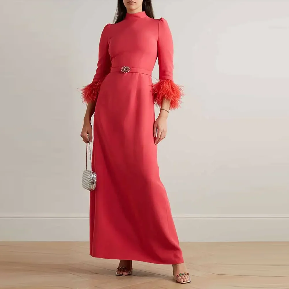 

Ray Crepe Evening Dress Sexy فستان حفلة موسيقية Elegant Feathers A-Line High Neck Cocktail Party Prom Gown For Women 2024
