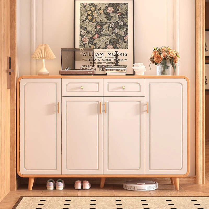 Shoe cabinet entry solid wood rounded corner household entrance entrance storage cabinet