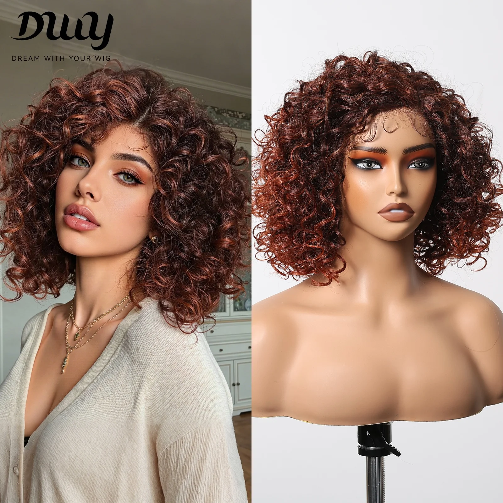 

Синтетический афро-парик с Т-образной кружевной передней частью, термостойкое волокно, глубокий красный цвет, кудрявый, с челкой, естественный вид, для женщин, на каждый день