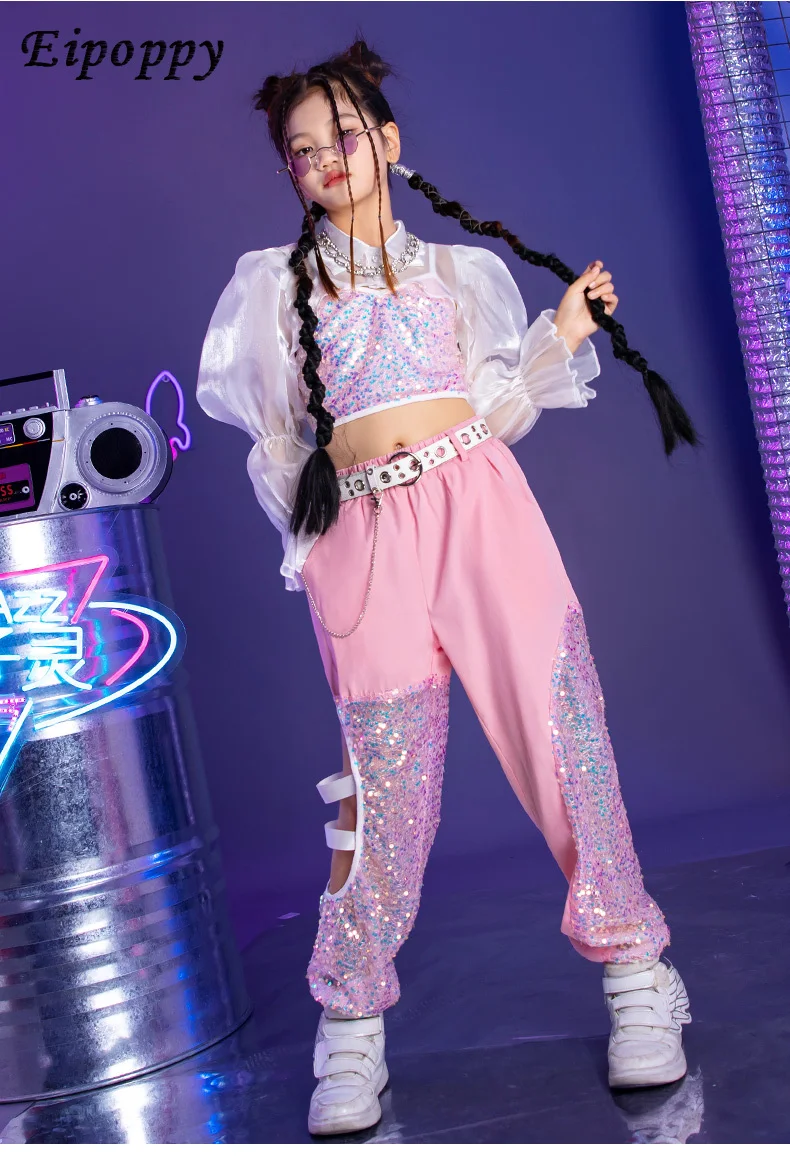 ملابس رقص الجاز للأطفال ، أزياء أداء أنيقة بالترتر ، بدلة المنصة للبنات ، ملابس عصرية