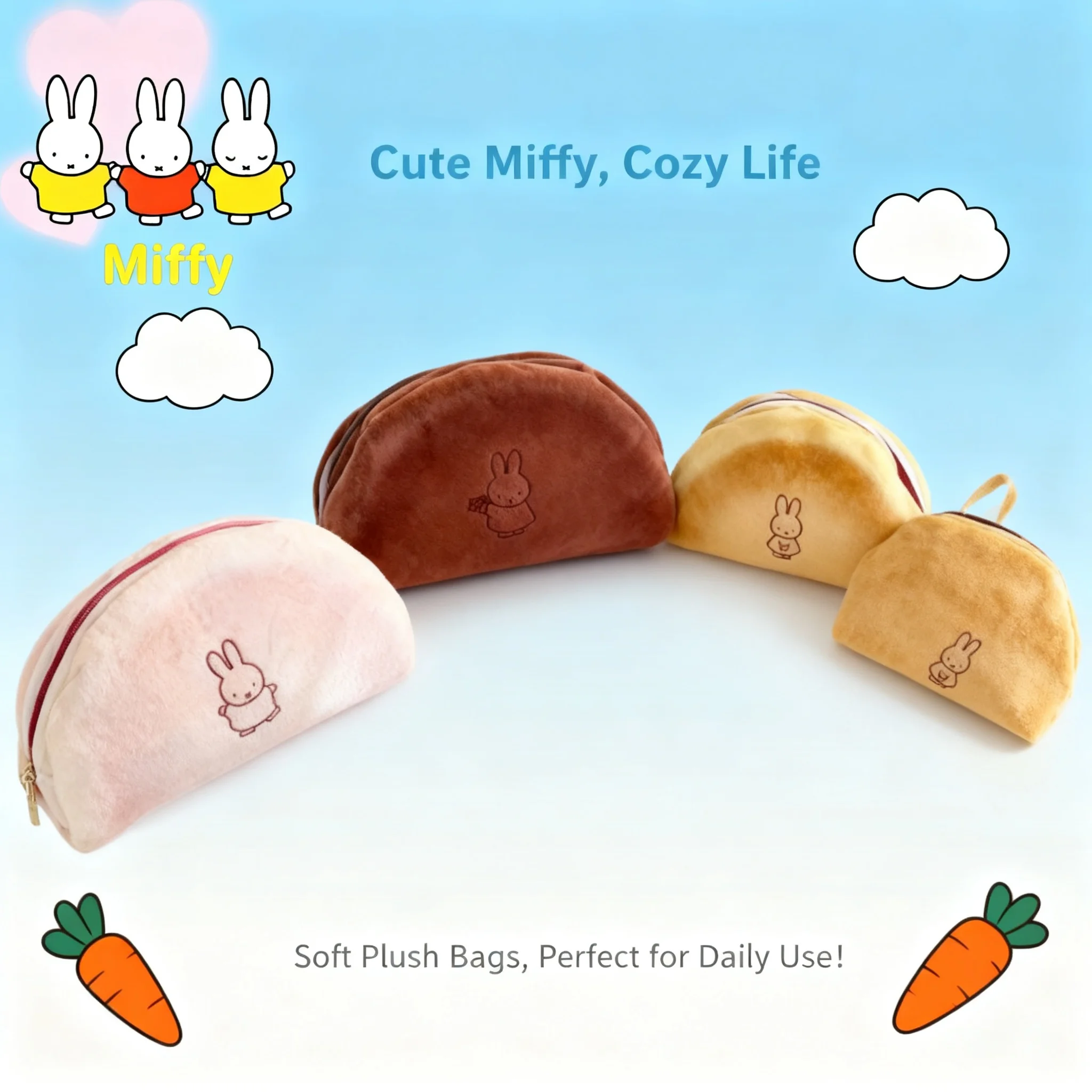 Japanese Kawaii Rabbit Bread Pencil Case Trendy Cartoon Macaroon Makeup Storage Bag Stationery for Students