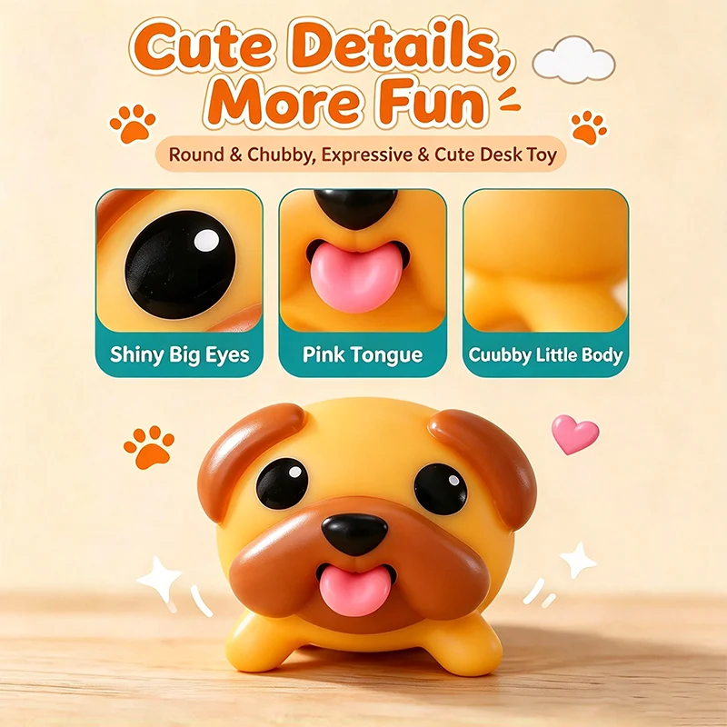 Funny Press Tongue Sticking Pug Squishy Soft Squeezable Puppy Stress Relief Fidget Toy Portable Desktop Decoration Novelty Gift
