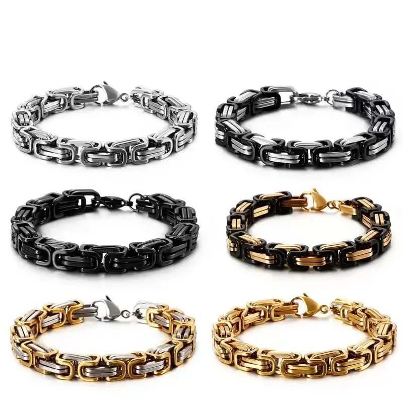 New Byzantine Emperor Chain Bracelet for Men Women Heavy Thick Solid Metal Stainless Steel IP Gold Plated Jewelry Charms Gift