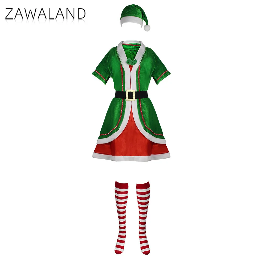 

Christmas Elf Cosplay Costume Woman Xmas Festival Dresses with Socks Family Party Performance Clothes Carnival Disguise Outfits