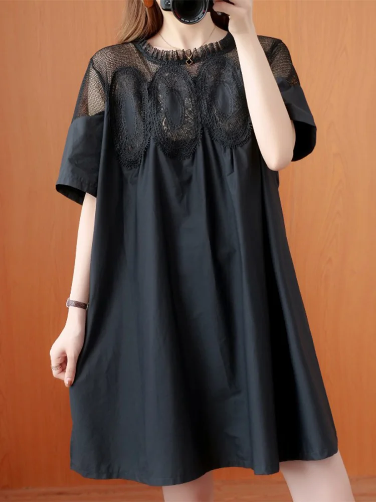 

Летнее платье размера плюс с кружевной вставкой и высокой талией Princ Sle для тяжелой сестры 200, хлопковое цветное платье для поездок на работу Faion