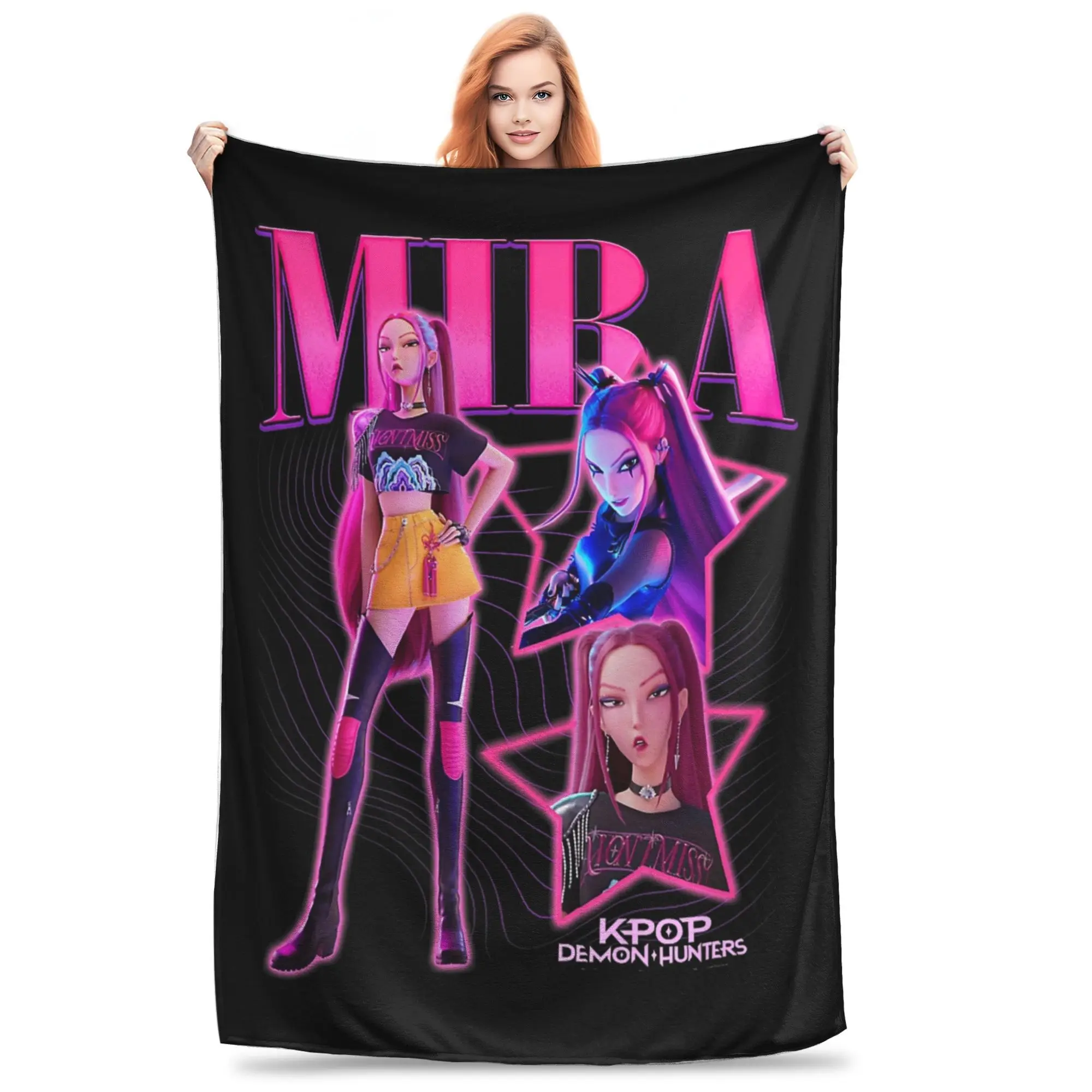 ميرا شوكيس HUNTRX HUNTRIX Kpop شيطان الصيادين البطانيات الصوف كل موسم رمي بطانية للسرير في الهواء الطلق أفخم رقيقة لحاف #1