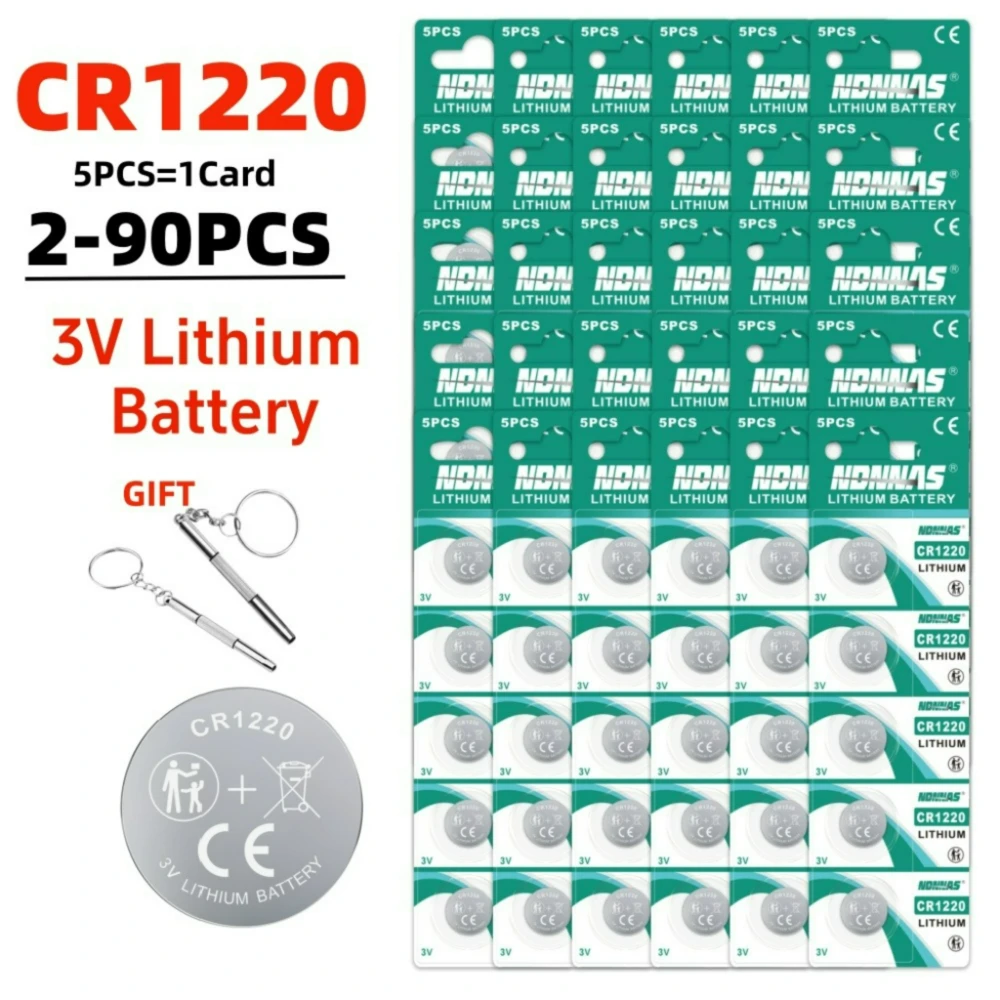 High Capacity 2-90PCS CR1220 Batteries 3V Lithium Coin Cell CR 1220 Battery For Watches Healthcare Devices Calculator Etc