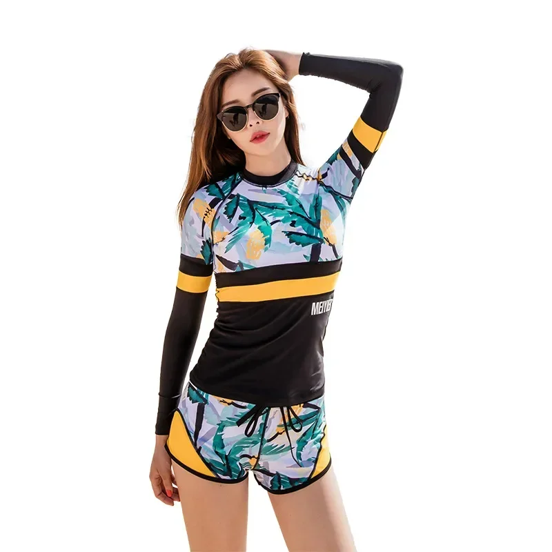 Muta da sub per coppia Pantaloni lunghi a maniche lunghe Set da tre pezzi ad asciugatura rapida Costume da bagno bikini da donna Spiaggia Snorkeling Abbigliamento da surf