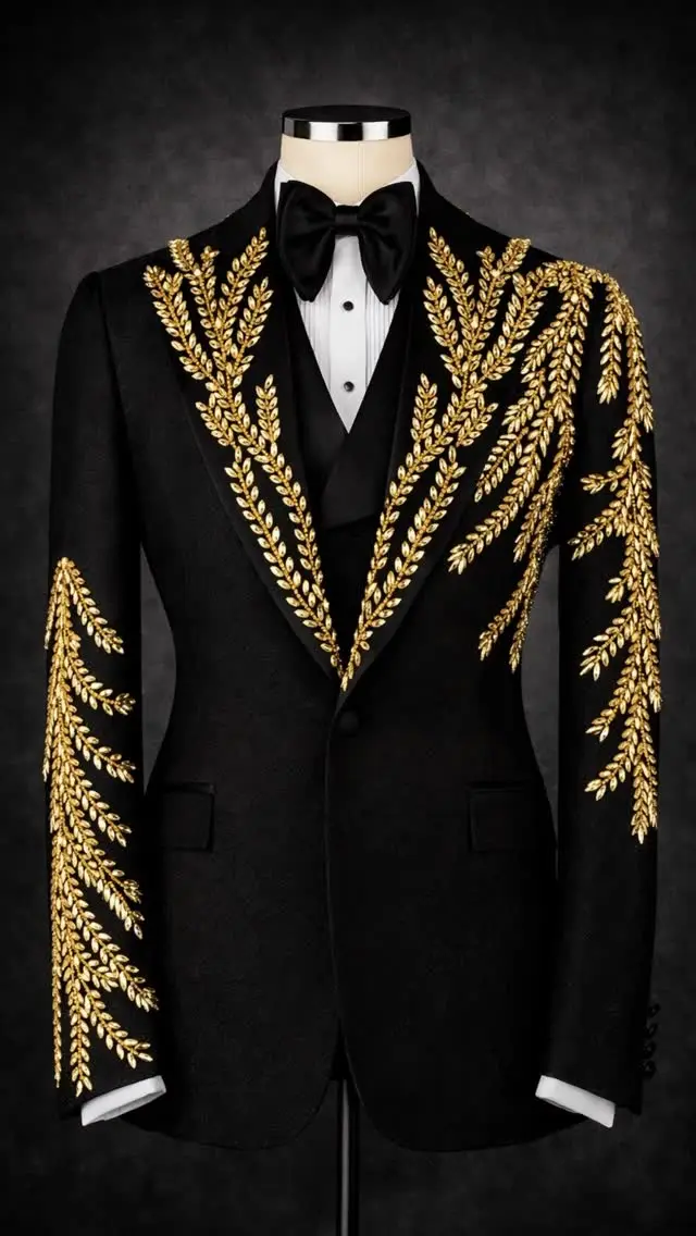 Glitter Jewelry Diamond Men Suits Slim Fit Customized Groomsmen Male Blazers 3 Pieces Sets Wedding Party Tuxedos ropa hombre