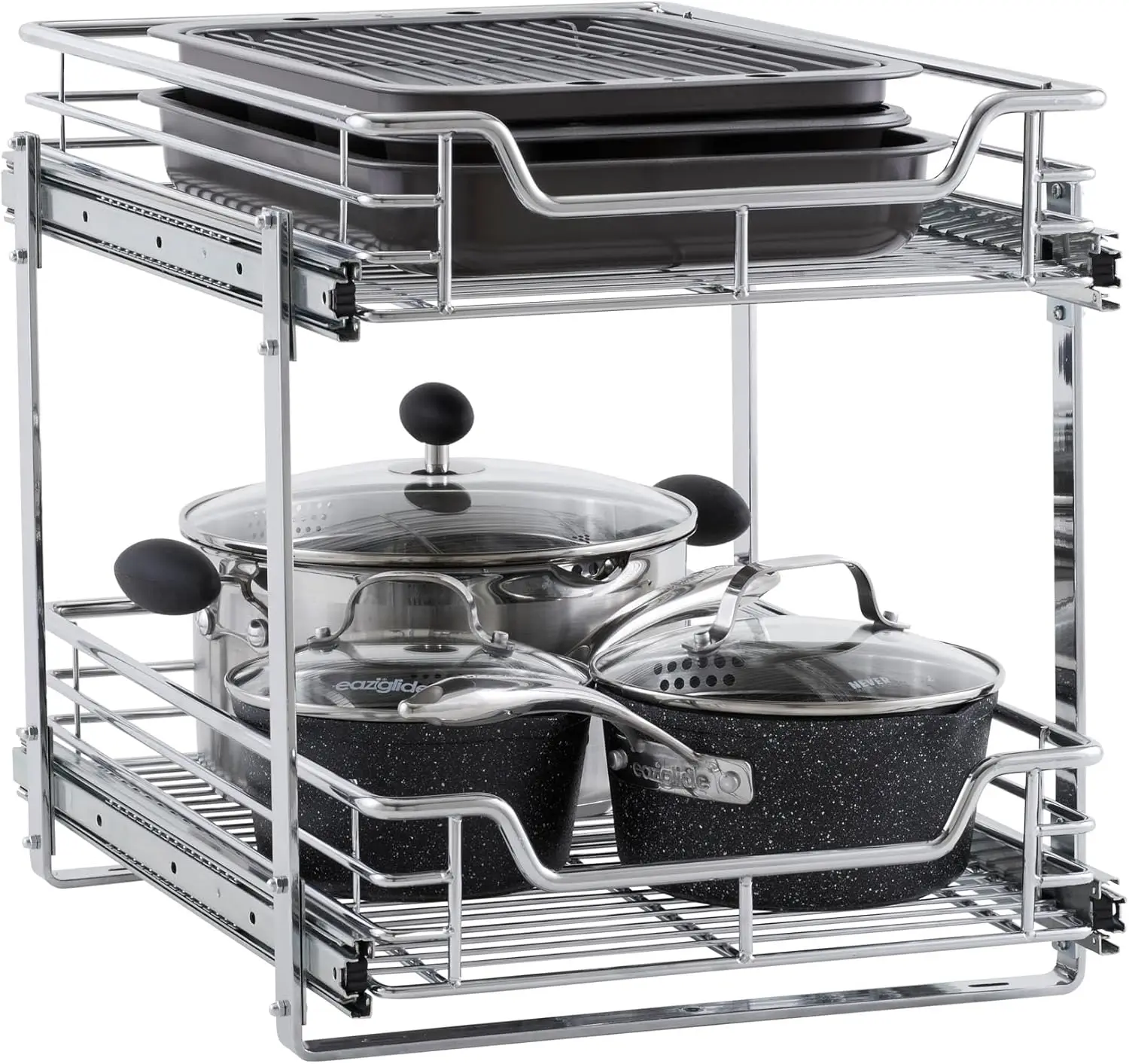 Multipurpose Chrome-Plated Steel Pull-Out/Slide-Out Basket Storage Organizer for Under Cabinet Use