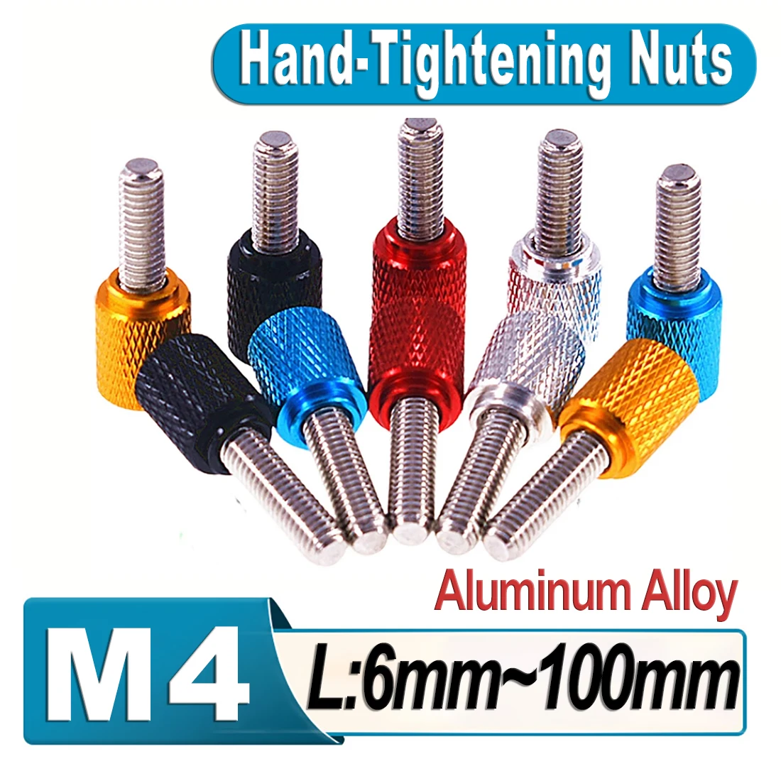 1Pcs M4 Colourful Thumb Screw Aluminum Alloy+Stainless Steel Flat Head Knurled Hand Grip Knob Step Machine Bolts L 6mm-100mm