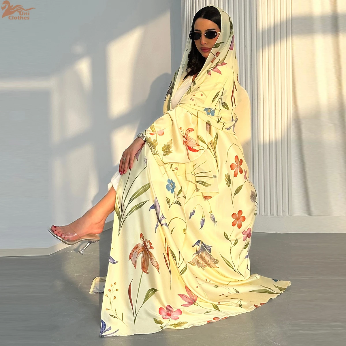 

Uni New Dubai Leopard Print Open Abaya Muslim Woman Costume Hijab included Casual Loose Kaftan