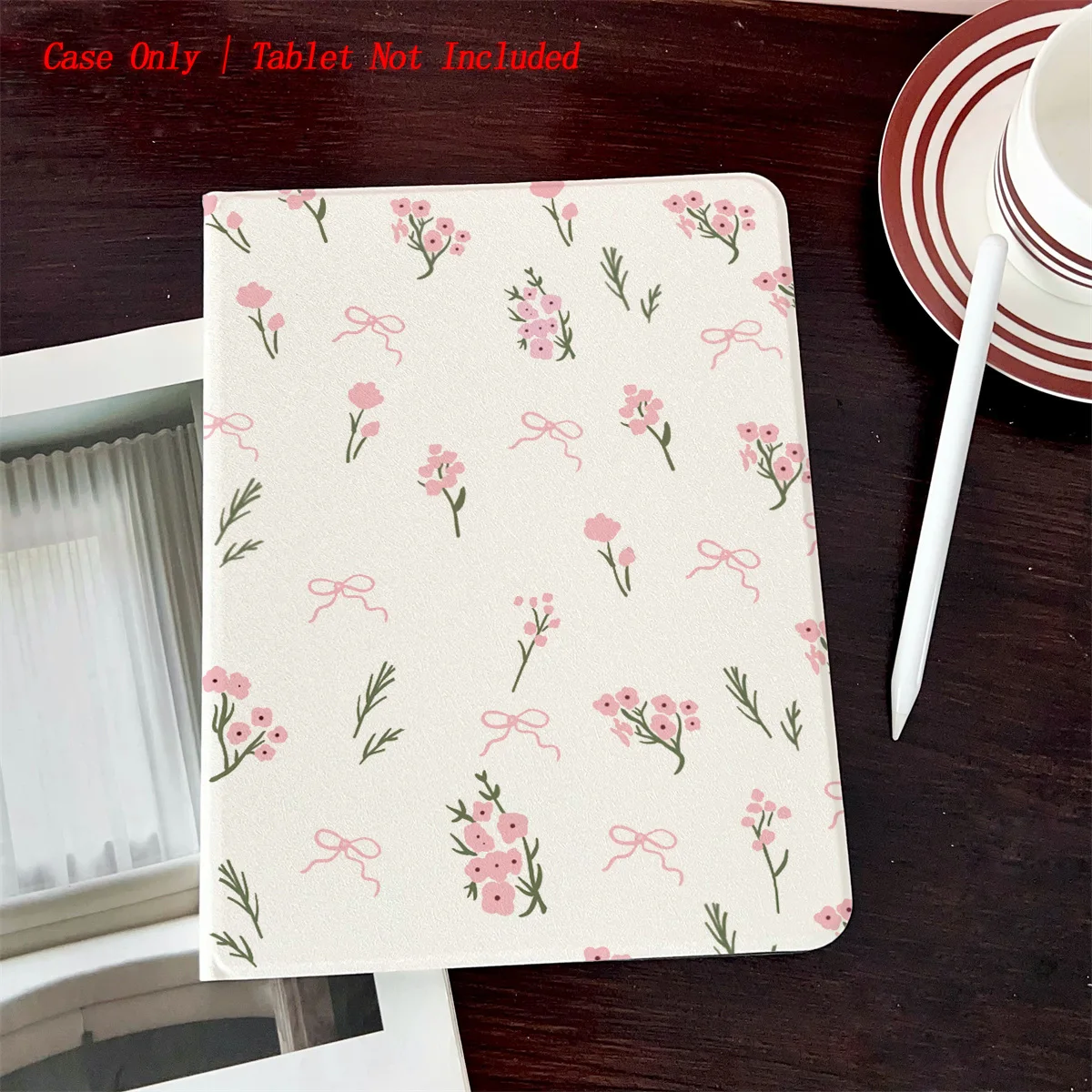 

Book Style iPad Case with Pen Slot & Pink Flower Print for Pro 12.9/11/Air 10.9/iPad 10.2/Mini 6, Shockproof Wear-Resistant
