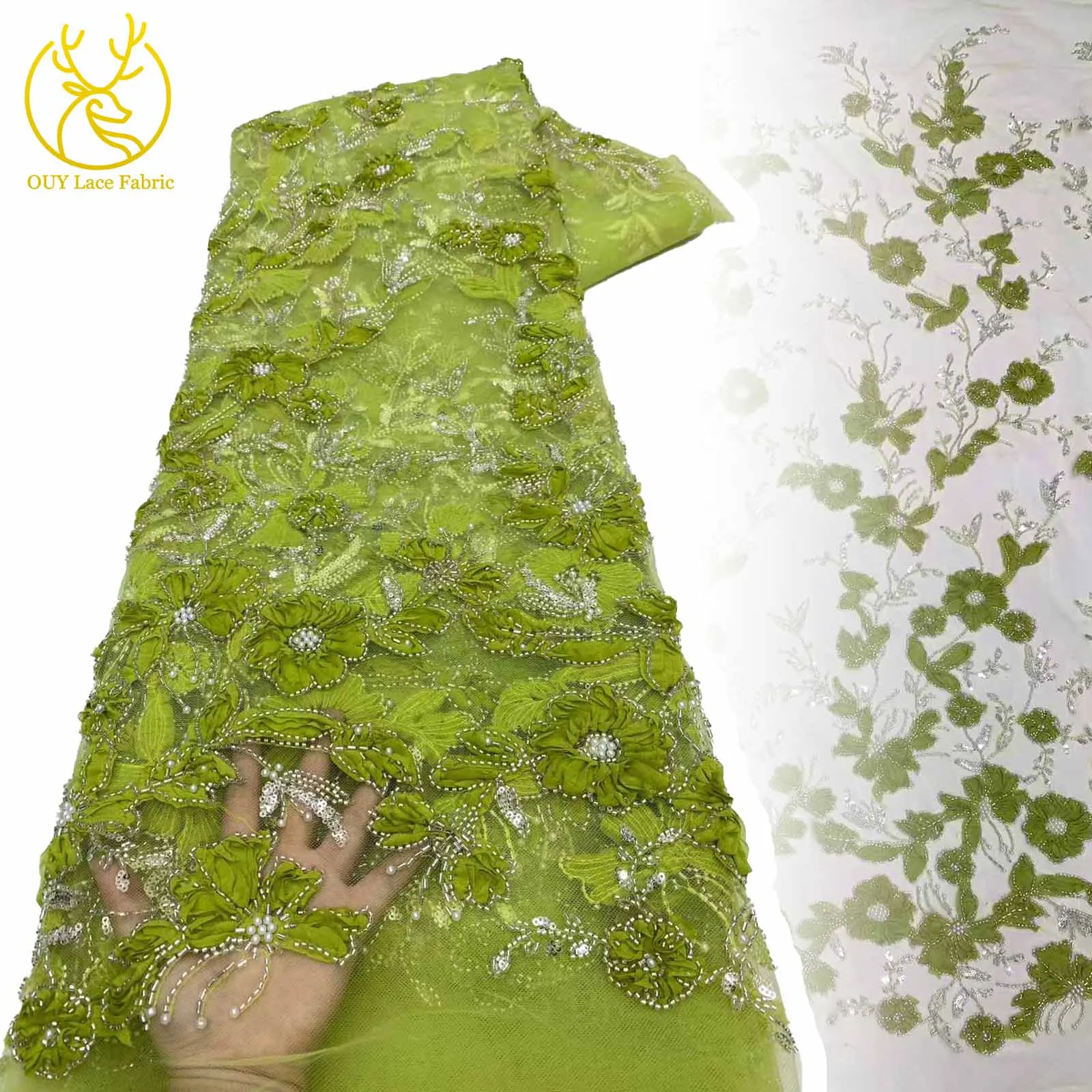 

Africa 3D Flower Embroidery Lace Fabric 2025 Hot French Sequins Beaded Embroidery Groom Nigerian Bridal Tulle Lace Fabrics